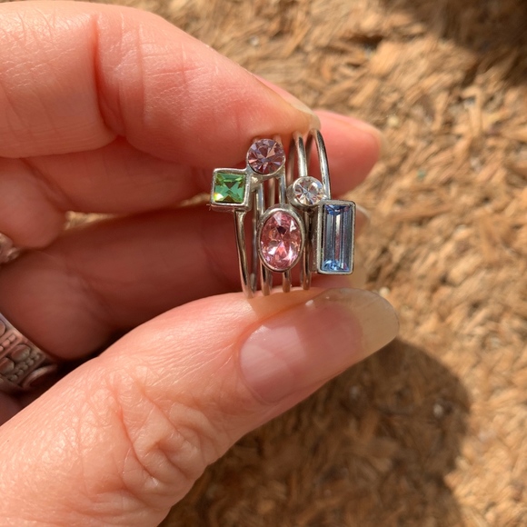 Two Crystal Rhinestone Multi Stacking Band Rings - Picture 7 of 8